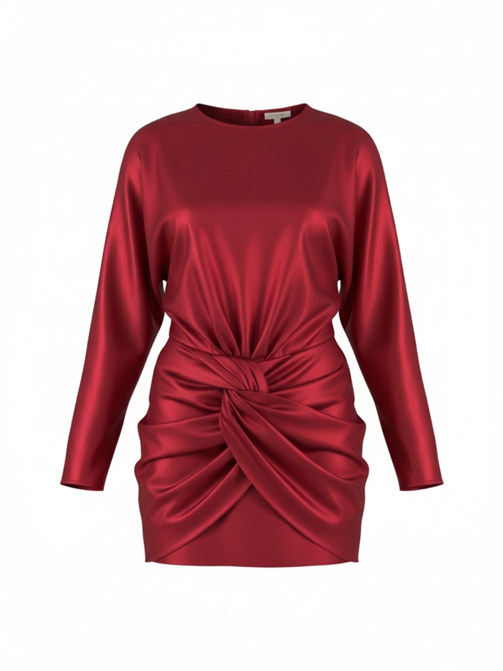 Camila Coelho Red Satin Twist-Knot Long Sleeve Mini Dress